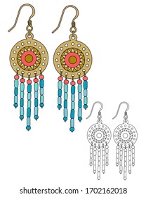 Boho style earrings. Isolated vector