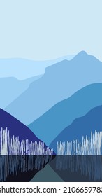 Boho style eclectic mix of colors, patterns, and textures. Abstract Mountains water Terra Landscape. Minimalist background. flat Vector illustration. Earthy landscape art. 