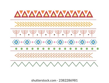 Boho style element. Abstract creativity and art. Traditional colorful patterns from geometric figures. Graphic element for website. Cartoon flat vector illustration isolated on white background