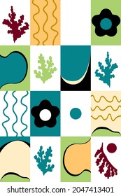 boho style elements, flowing shapes and lines in different colors. Background in a flat style for the web, social networks, printing on fabric, wallpaper