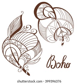 Boho Style Elements. Vector illustration. Tattoo template. Trendy hand drawn tribal symbol collection. Hippie design elements