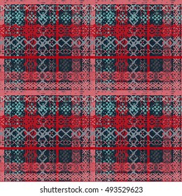 Boho style. Ethnic plaid seamless pattern. Tribal art print. Old abstract striped background texture. Lines, Stripes. Decoration. Vector design
