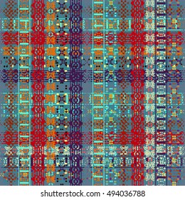 Boho style. Ethnic plaid seamless pattern. Tribal art print, tartan cloth. Abstract background texture