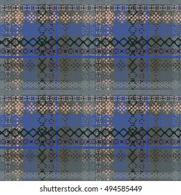 Boho style. Ethnic plaid seamless pattern. Tribal art checkered print. Old abstract striped background texture. Lines, Stripes. Decoration