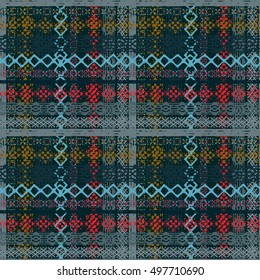 Boho style. Ethnic plaid seamless pattern. Tribal art checkered print. Old abstract striped background texture. Lines, Stripes. Decoration