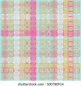 Boho style. Ethnic plaid seamless pattern. Tribal art print, tartan cloth. Abstract background texture