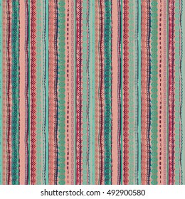 Boho style. Ethnic seamless pattern. Tribal art print. Old abstract striped background texture. Lines, Stripes. Decoration. Vector design