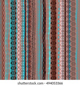 Boho style. Ethnic seamless pattern. Tribal art print. Old abstract striped background texture. Lines, Stripes. Decoration