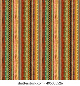 Boho style. Ethnic seamless pattern. Tribal art ethnicity print. Old abstract striped background texture. Lines, Stripes. Decoration