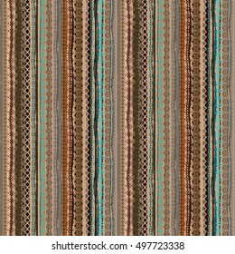 Boho style. Ethnic seamless pattern. Tribal art print. Old abstract striped background texture. Lines, Stripes. Decoration