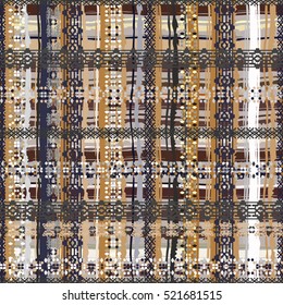 Boho style. Ethnic seamless pattern. Tribal art print. Old abstract background texture. Random, chaotic, distressed. Geometric shapes. Decoration