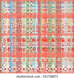 Boho style. Ethnic seamless pattern. Tribal art print. Old abstract background texture. Random, chaotic, distressed. Geometric shapes. Decoration