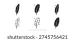 Boho style feather vector pack with silhouettes and outline icon collection  isolated background