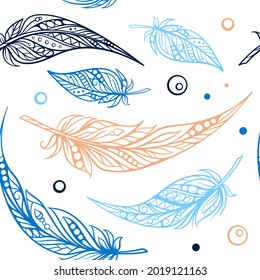 Boho style feathers vector seamless pattern