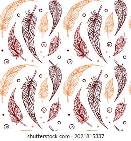 Boho style feathers vector seamless pattern