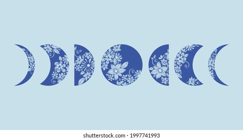 Boho style floral decoration moon phases 