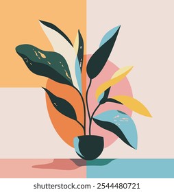 Ilustración floral de estilo boho. Planta de Vector, abstracción floral de estilo plano, pintura, cartel interior.