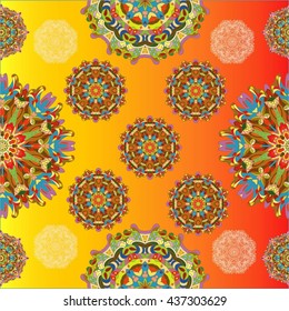 Boho style flower mandala. Oriental pattern, vector illustration. Islam, Arabic, Indian, Turkish, Pakistan, Chinese. Set of ornamental patterns for background and texture.