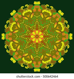 Boho style flower mandala. Oriental pattern, vector illustration. Islam, Arabic, Indian, Turkish, Pakistan, Chinese. Set of ornamental patterns for background and texture.