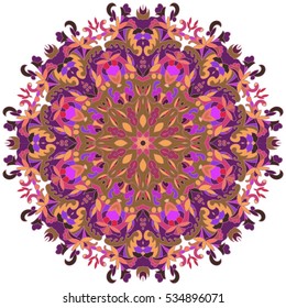 Boho style flower mandala. Oriental pattern, vector illustration. Islam, Arabic, Indian, Turkish, Pakistan, Chinese. Set of ornamental patterns for background and texture.