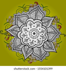 Boho style flower seamless pattern. White and yellow colors. Tiled mandala design, best for print fabric or papper and more. Vector Mandala.