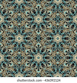 Boho style flower seamless pattern. Tiled mandala design, best for print fabric or paper and more.