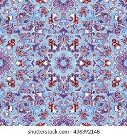 Boho style flower seamless pattern. Tiled mandala design, best for print fabric or paper and more.
