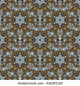 Boho style flower seamless pattern. Tiled mandala design, best for print fabric or paper and more.