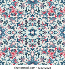 Boho Style Flower Seamless Pattern. Tiled Mandala Design, Best For Print Fabric Or Papper And More.