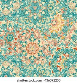Boho style flower seamless pattern. Tiled mandala design, best for print fabric or papper and more.