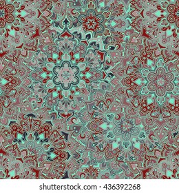 Boho style flower seamless pattern. Tiled mandala design, best for print fabric or papper and more.