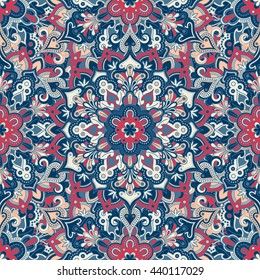 Boho style flower seamless pattern. Tiled mandala design, best for print fabric or paper and more.