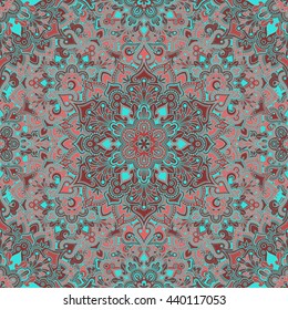Boho style flower seamless pattern. Tiled mandala design, best for print fabric or paper and more.