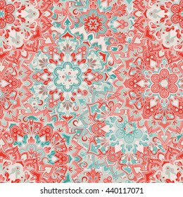 Boho style flower seamless pattern. Tiled mandala design, best for print fabric or paper and more.