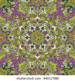Boho style flower seamless pattern. Tiled mandala design, best for print fabric or paper and more.