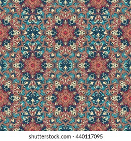 Boho style flower seamless pattern. Tiled mandala design, best for print fabric or paper and more.