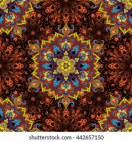 Boho style flower seamless pattern. Tiled mandala design, best for print fabric or papper and more.