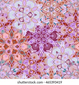 Boho style flower seamless pattern. Tiled mandala design, best for print fabric or papper and more.