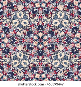 Boho style flower seamless pattern. Tiled mandala design, best for print fabric or papper and more.