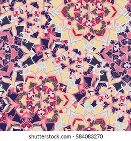 Boho style flower seamless pattern. Tiled mandala design, best for print fabric or papper and more.