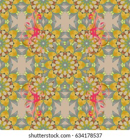 Boho style flower seamless pattern. Pink background. Tiled mandala design, best for print fabric or papper and more. Vector Mandala.