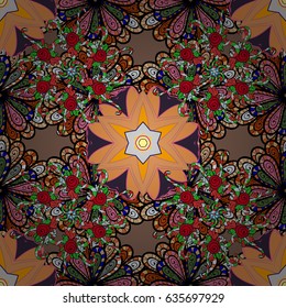 Boho style flower seamless pattern. Vector Mandala. Yellow background. Tiled mandala design, best for print fabric or papper and more.