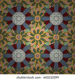 Boho style flower seamless pattern. Tiled mandala design, best for print fabric or papper and more. Vector Mandala on white background.