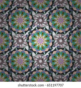 Boho style flower seamless pattern. Tiled mandala design, best for print fabric or papper and more. Vector Mandala. Colorfil background.