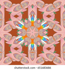Boho style flower seamless pattern. Vector Mandala. Background. Tiled mandala design, best for print fabric or papper and more.