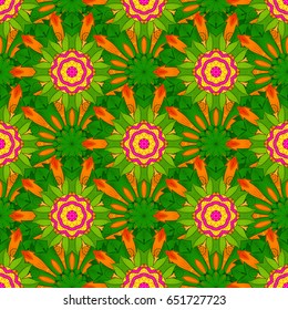 Boho style flower seamless pattern. Colorfil background. Tiled mandala design, best for print fabric or papper and more. Vector Mandala.