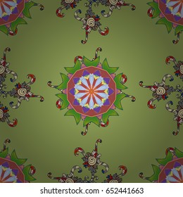 Boho style flower seamless pattern. Background. Tiled mandala design, best for print fabric or papper and more. Vector Mandala.