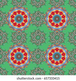 Boho style flower seamless pattern. Background. Tiled mandala design, best for print fabric or papper and more. Vector Mandala.