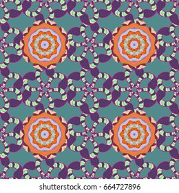 Boho style flower seamless pattern. Tiled mandala design, best for print fabric or papper and more. Vector Mandala. Background.