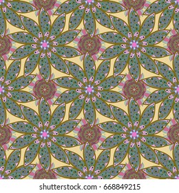 Boho style flower seamless pattern. Tiled mandala design, best for print fabric or papper and more. Vector Mandala. Background.